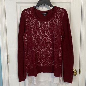 Simply Vera Wang Women's Size L Layer Lace Top Sweater Red White Knit Pullover
